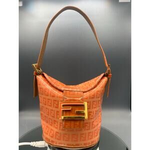FENDI Orange Zuchinno Coated Fabric Crystal Double Flap Bucket Bag